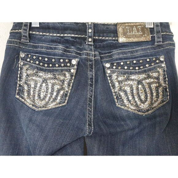 Women's Jeans Size 5  Rhinestone Low Rise Straight Leg Denim Jeans - Picture 3 of 8